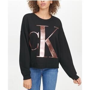 Calvin Klein Women's Oversized Sequin Graphic Cropped Sweatshirt, XS